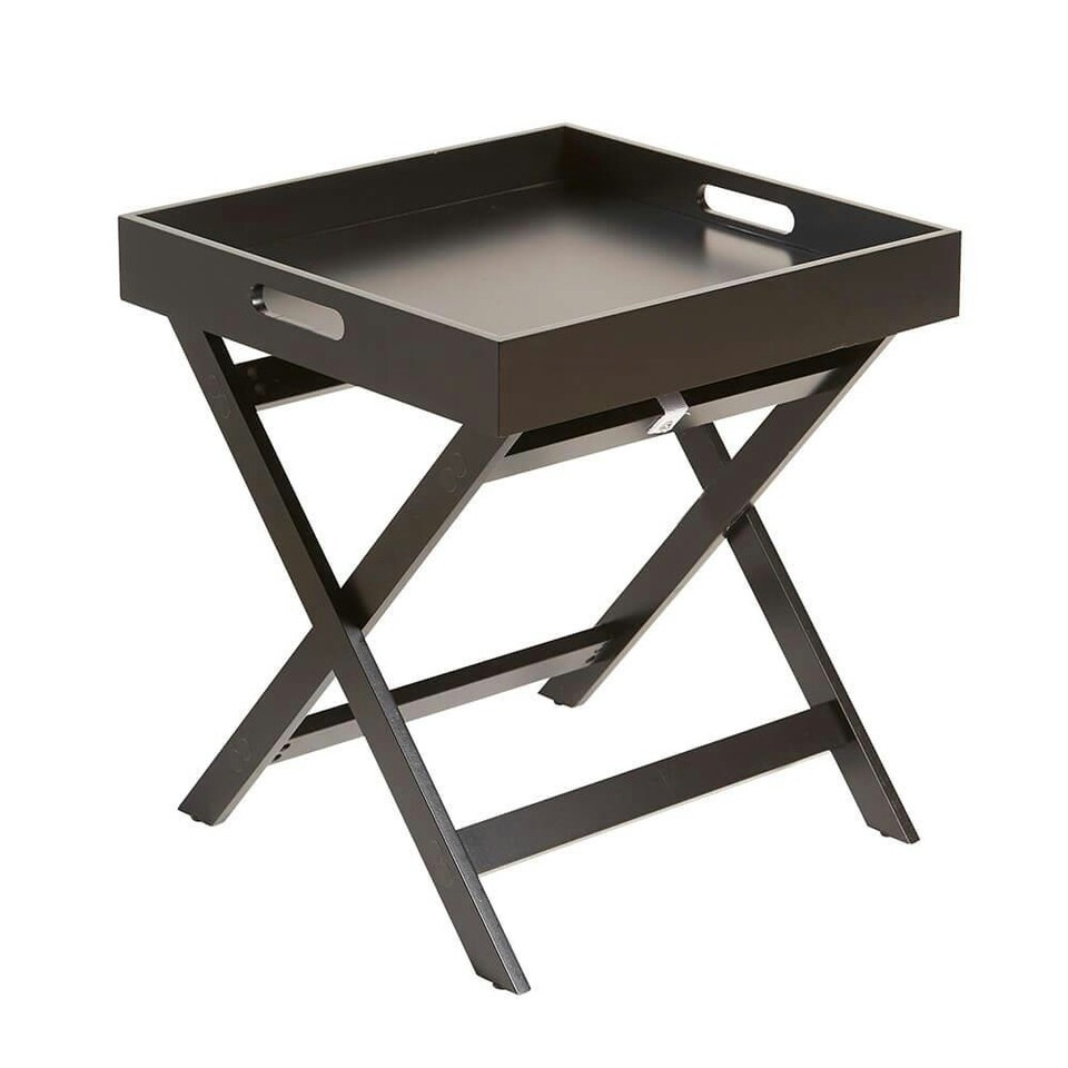 image 1 of Folding Butlers Side Table Portable Wooden Food Serving Tray Black