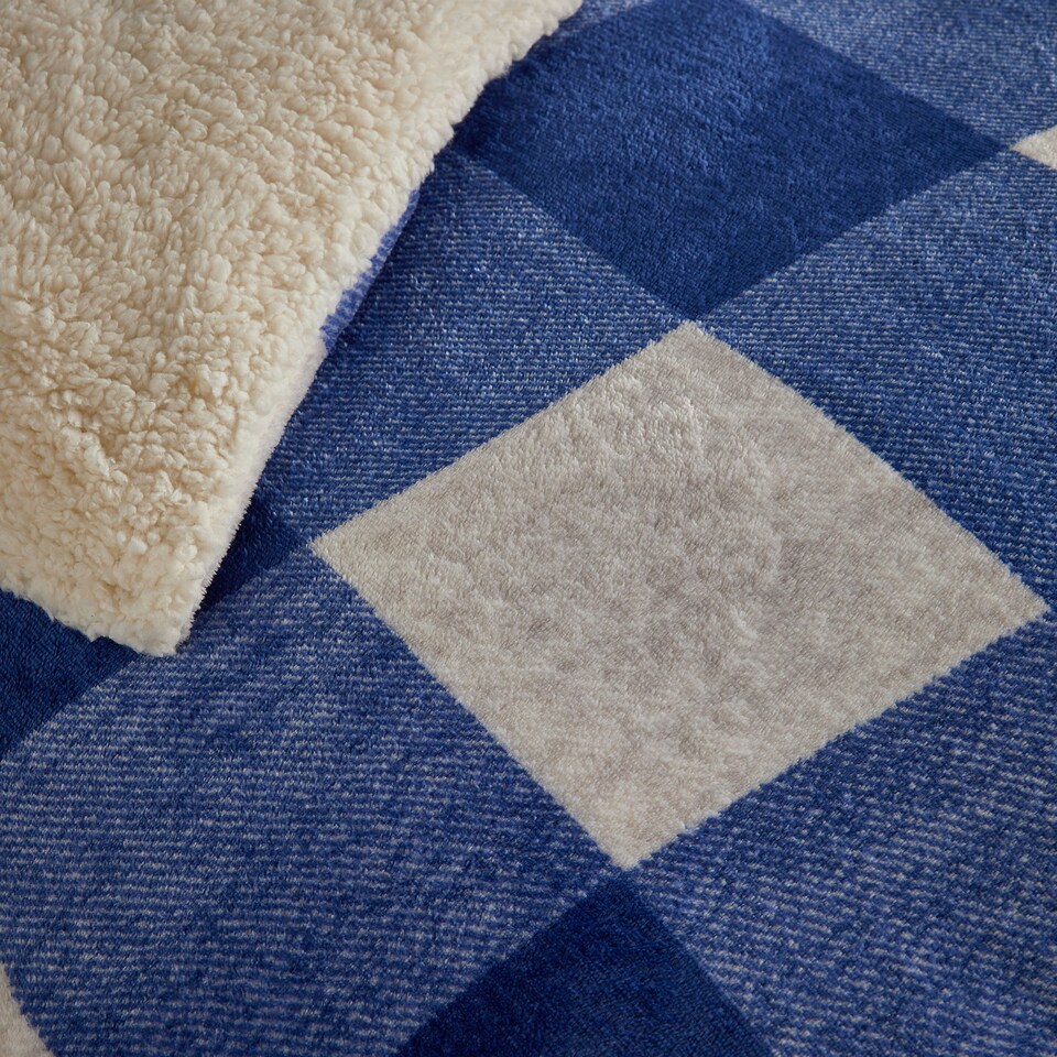 image 1 of Bedlam Cosy Theo Check Duvet Cover Set Blue