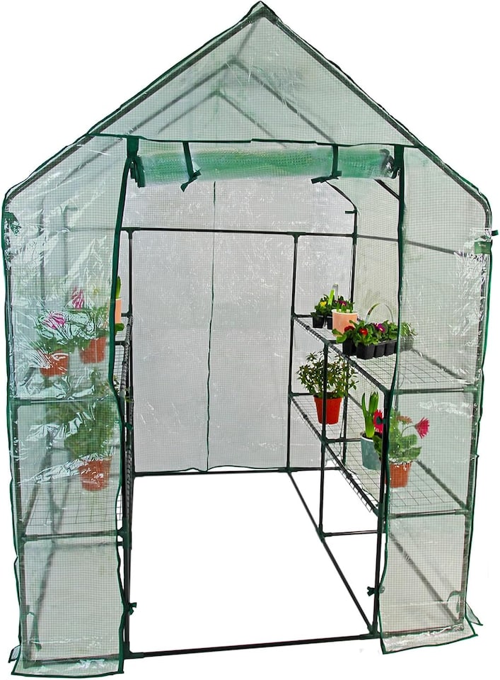 image 1 of Large Walk In Greenhouse w/PE Cover Garden Grow Green House with 8 Shelves