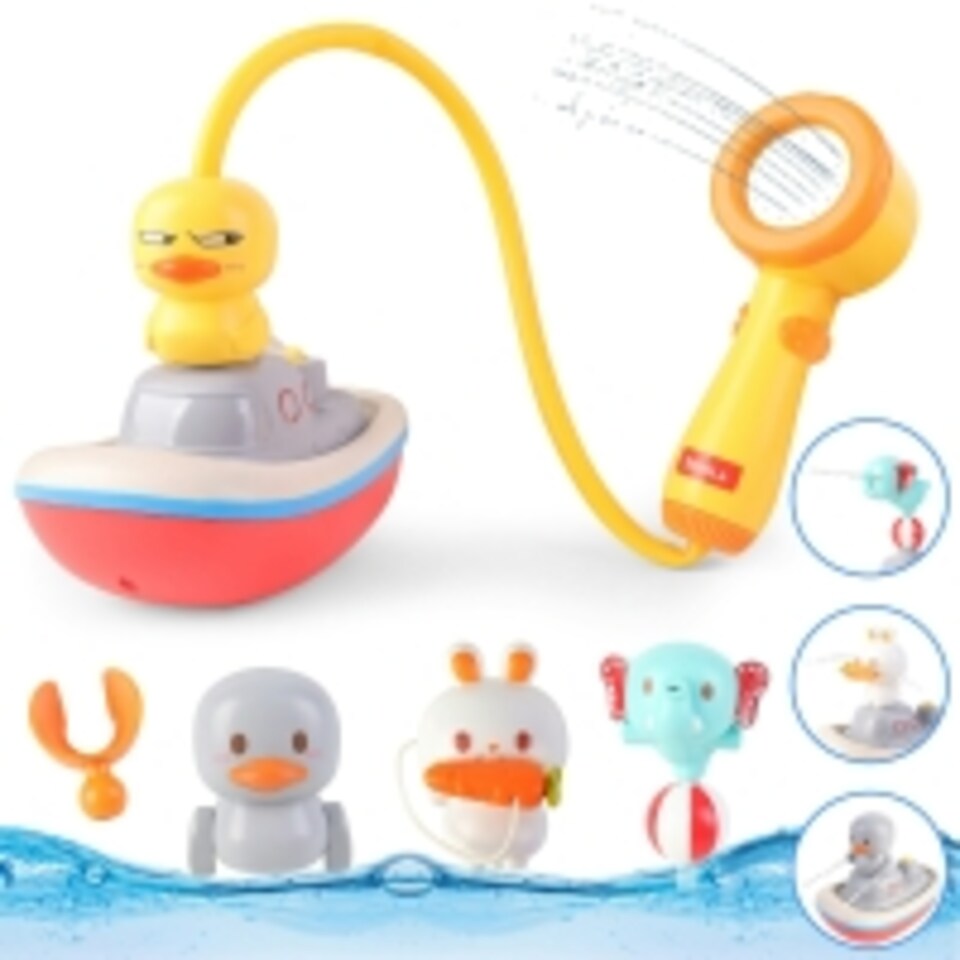 image 1 of Baby Bath Time Shower Toy Set with Floating Boat & Animal Sprinklers – Interactive Water Play for Toddlers, Safe & Fun Bath Toy Gift for Kids 3+