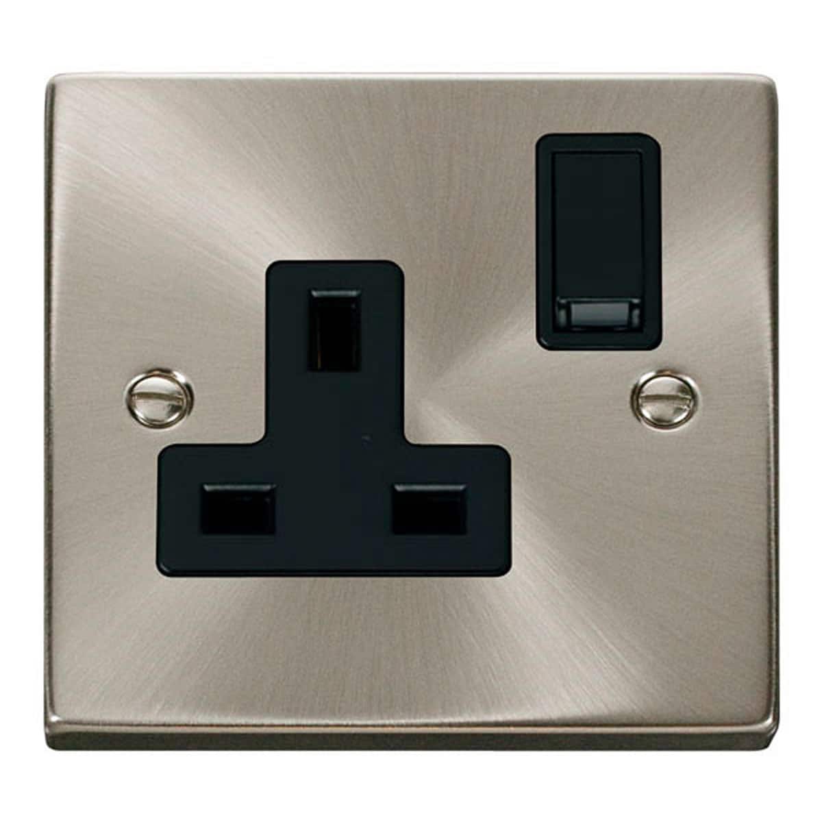 SE Home Satin / Brushed Chrome 1 Gang 13A DP Switched Plug Socket in Metallic Silver