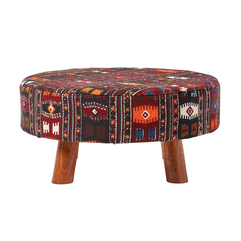 image 1 of Homescapes Flat Kilim Footstool with Legs | Red | 62 x 62 x 30 cm