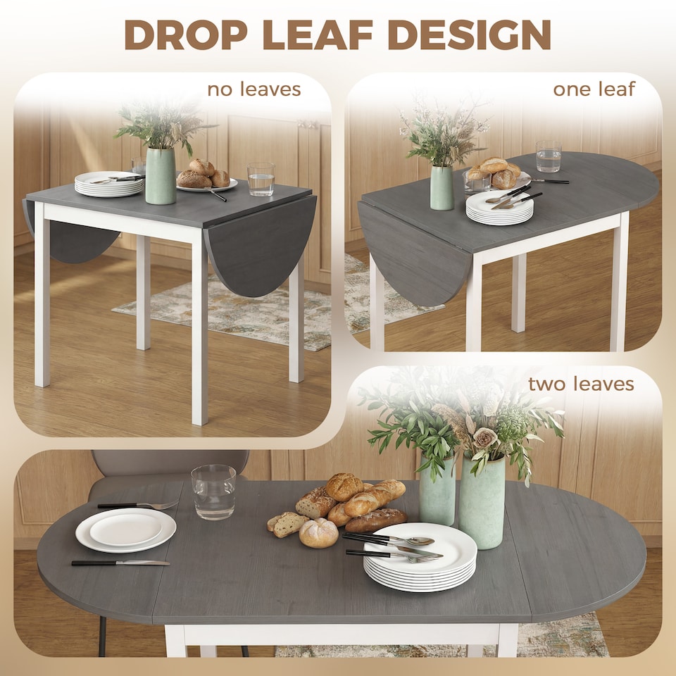 image 1 of HOMCOM Foldable Dining Table, Solid Wood Drop Leaf Table, Grey
