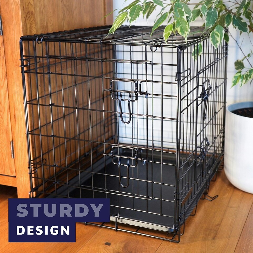 image 1 of DogCrates+ 42-Inch XL Dog Crate with Dual Doors, Removable Metal Tray & Foldable Frame – Black Black | XL