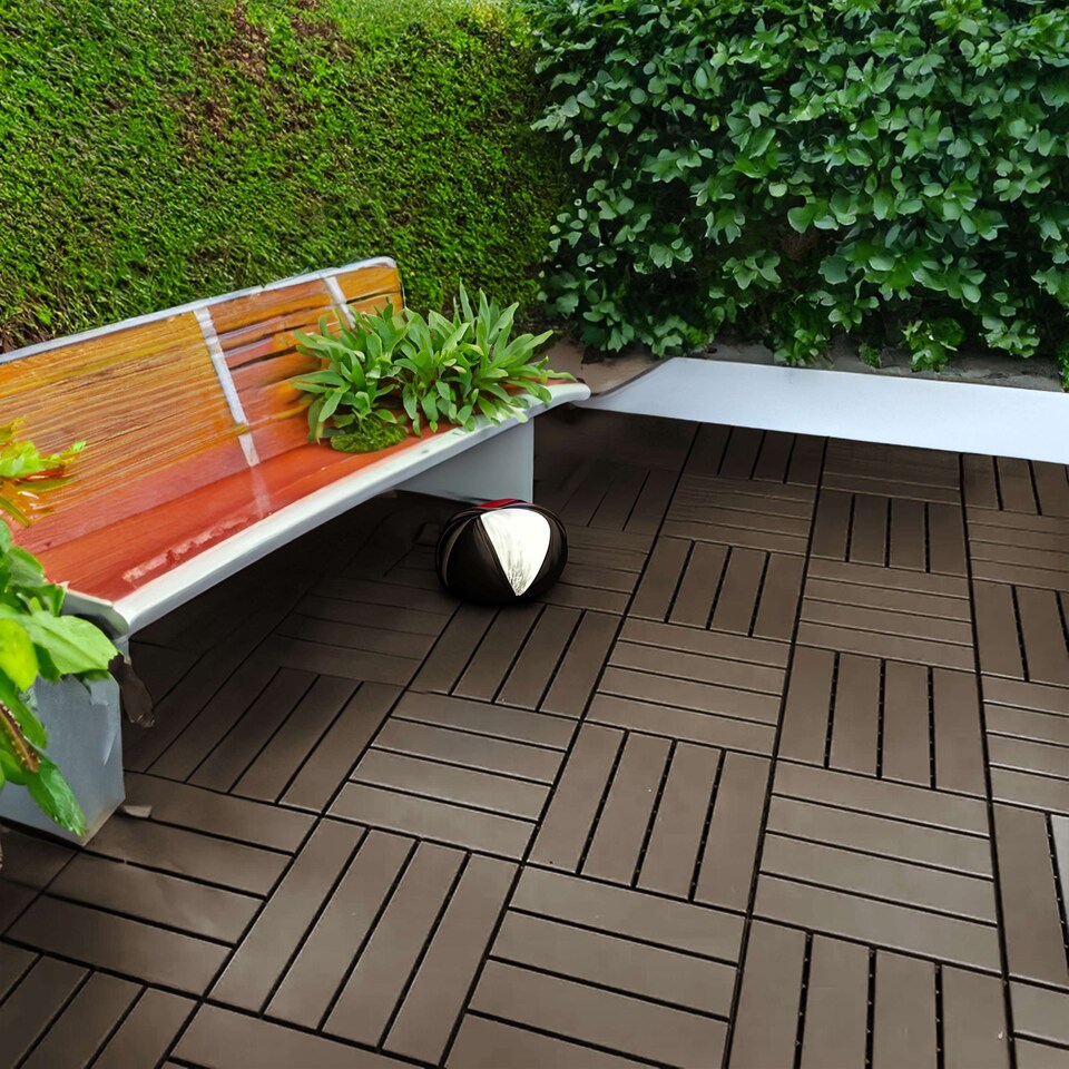 image 1 of Polydeck PVC Interlocking Decking Tiles - Brown | Brown | Pack of 36