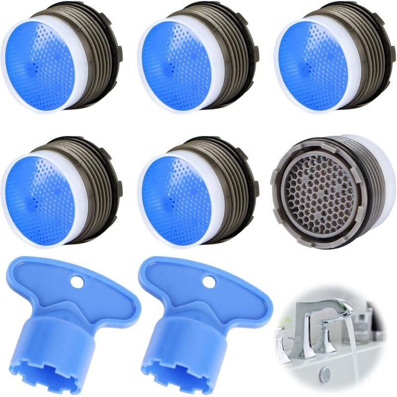 6 pcs m18.5 faucet aerator, water saving abrasive faucet aerator with 2 faucet wrenches for bathroom kitchen sink faucets