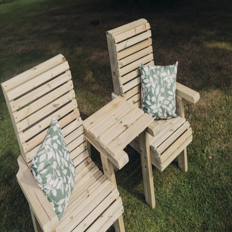 image 1 of Ergonomical Companion Seat, Wooden Garden Love Seat Chair Set, 2 Chairs w - Straight Tray - L74 x W170 x H105 cm - Fully Assembled