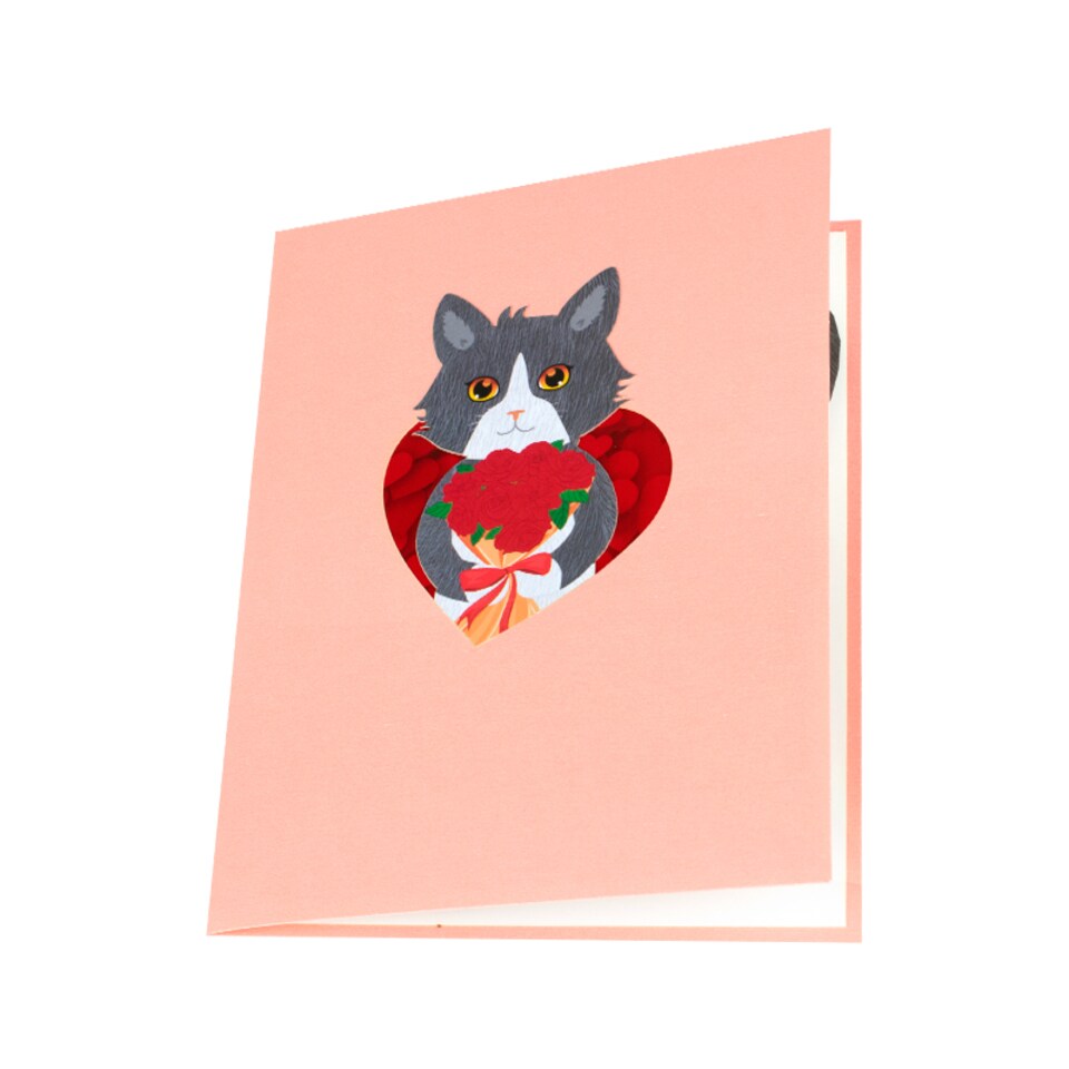 image 1 of Cat with Red Roses 3D Pop Up Valentine’s Day Card