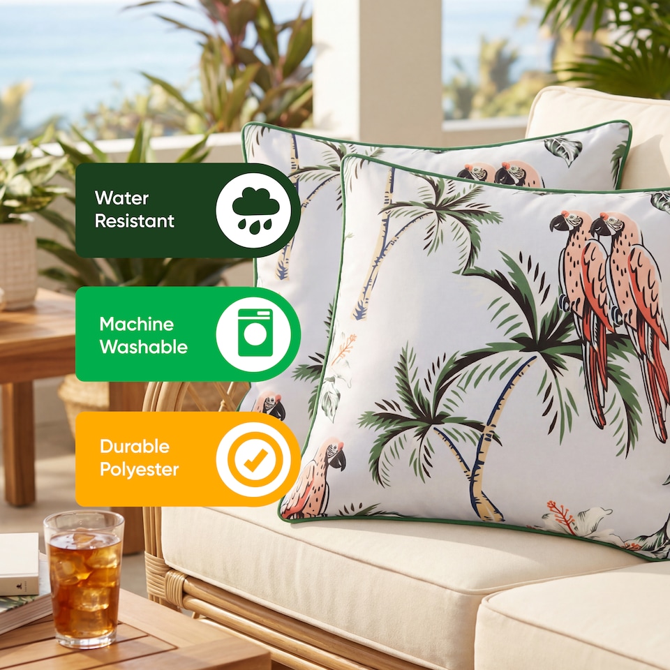 image 1 of Gardenwize Pink Parrot Scatter Cushions Outdoor (Pair
