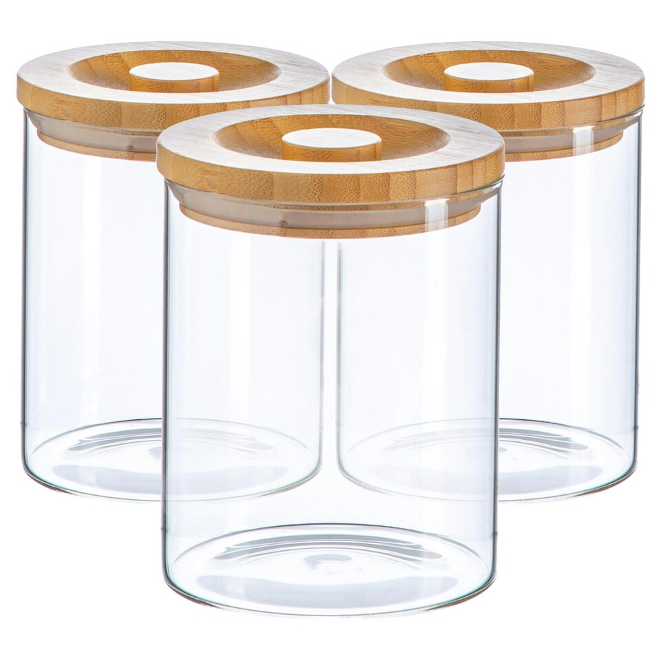 image 1 of Argon Tableware Scandi Storage Jar with Wooden Lid - 750ml - Pack of 3