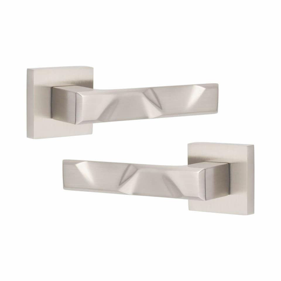 image 1 of Golden Grace Modern Nova Euro Lock Door Handles in Satin Nickel Finish with 70mm Key and Barrell Grey