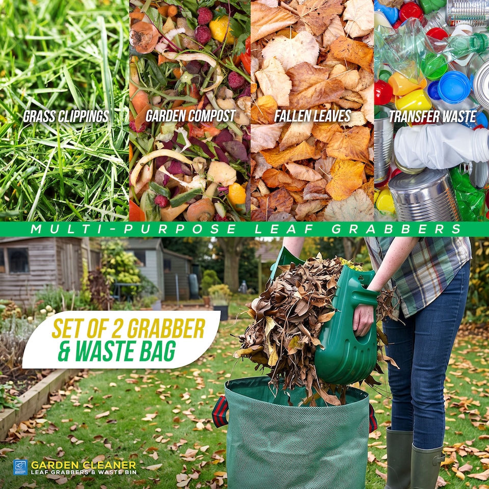 image 1 of Garden Waste Bag 500L with Leaf Scoops Garden Clean up Set
