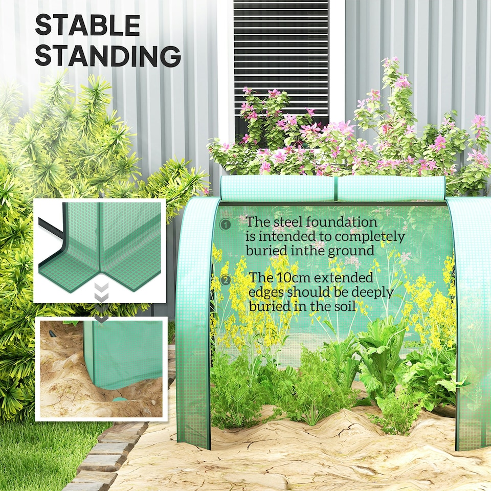 image 1 of Outsunny Tunnel Greenhouse Steel Frame for Garden w/ Zipper Doors, Green