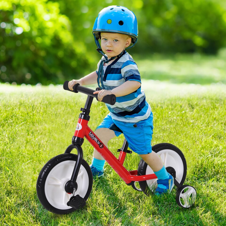 image 1 of HOMCOM 11 Inch Kids Balance Bike Training Pedal Bicycle With Removable Stabilizers EVA Tyres Adjustable Seat Height 2 to 5 Years Gift for Boys Girls Red