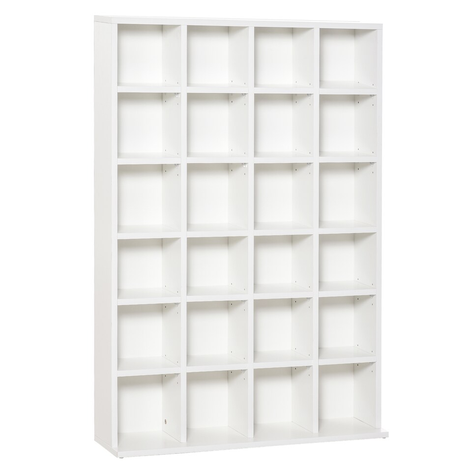 image 1 of HOMCOM 456 CD  336 DVD Storage Unit, Media Storage Shelf, Wooden Display Unit with Adjustable Shelves, 89 x 130.5 cm, White