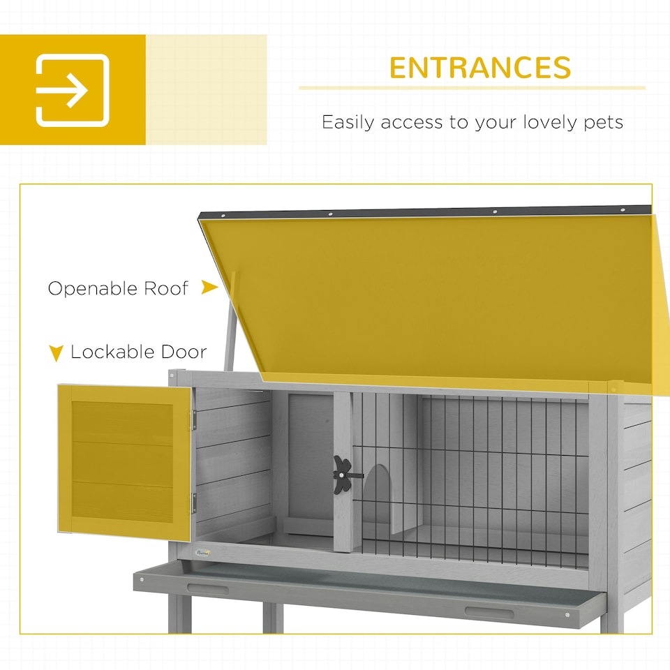 image 1 of PawHut Wooden Guinea Pig Hutch, Small Animal Cage w/ Tray & Roof, Grey