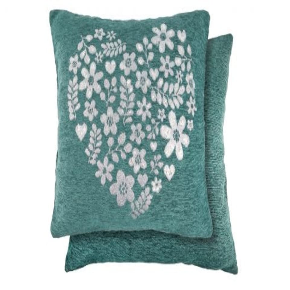 image 1 of Love Heart Cushion Cover Aqua Blue | Blue