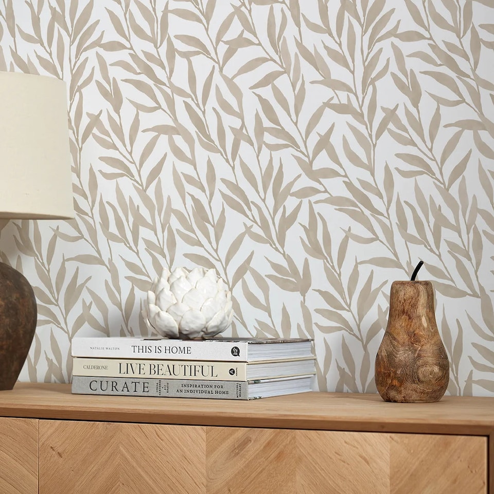 image 1 of Willow Leaf Wallpaper in Natural | Cream | Beige, Cream, Neutral | 50cm x 10m