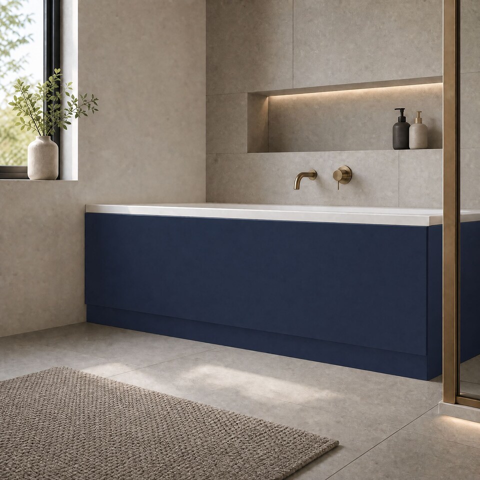 image 1 of Balterley Edge/Power Straight Front Bath Panel & Plinth | Blue | Midnight Blue | 1