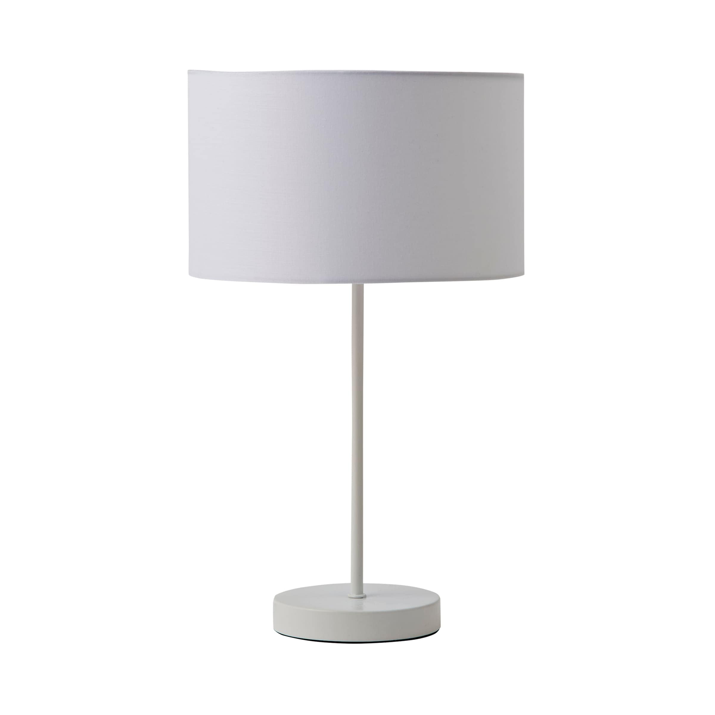ValueLights Charlie White Metal Single Stem Table Lamp with Fabric Drum Lamp Shade