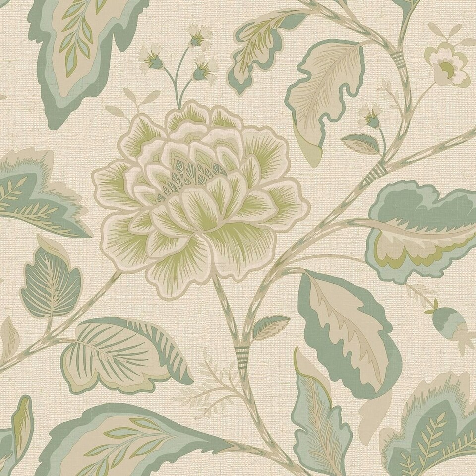 image 1 of Belgravia Maya Floral Trail Vinyl Textured Wallpaper - Sage/Cream - 10m x 53cm | Green
