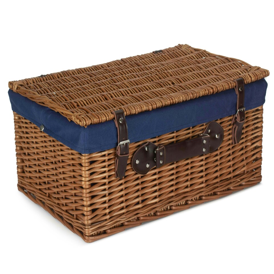 image 1 of 56cm Double Steamed Wicker Picnic Basket with Lining Blue | Blue | One Size