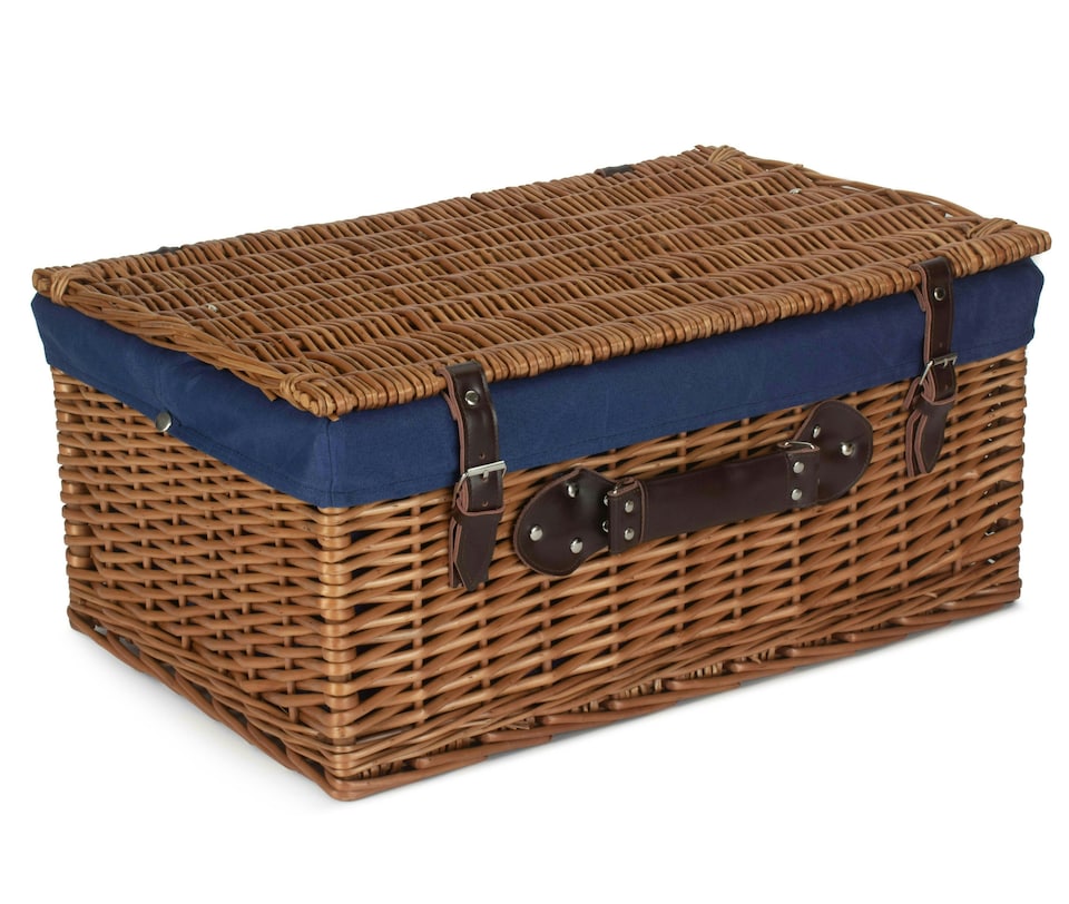 image 1 of 56cm Double Steamed Wicker Picnic Basket with Lining | Blue | Blue | One Size