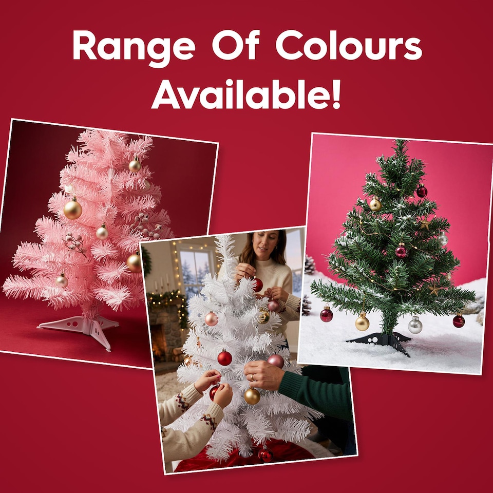 image 1 of Harbour Housewares 2x Artificial Fir Christmas Trees - 60cm/2ft - Indoor Small Xmas Tree Desktop Tree with Stand Mini Décor