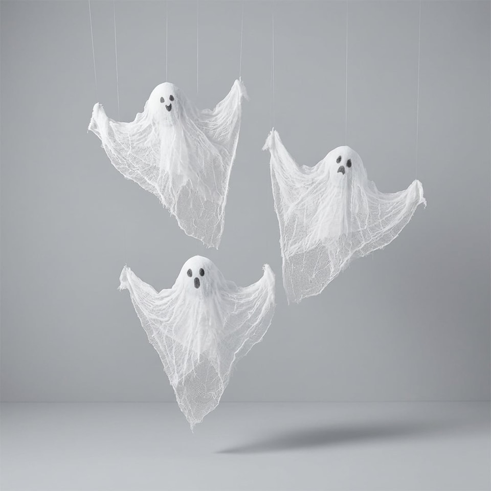image 1 of White Ghost Halloween Hanging Decorations 90cm - Pack of 3