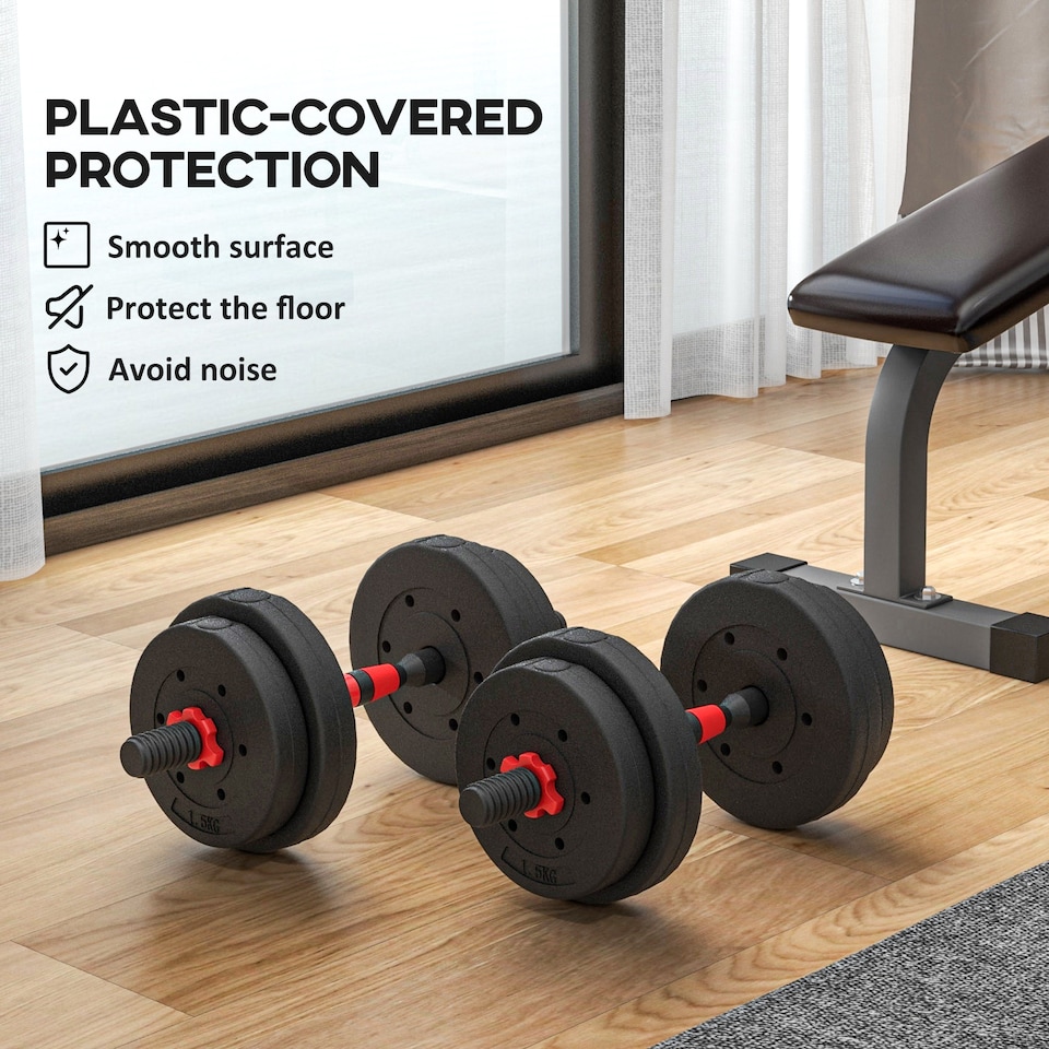 image 1 of HOMCOM 15kg 2 in 1 Adjustable Dumbbells Weight Set, Dumbbell Hand Weight Barbell for Body Fitness, Lifting Training for Home, Office, Gym, Black