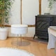 image 5 of Harbour Housewares Cream Boucle Storage Footstool Round Ottoman With Gold Base H46 x D37cm Warm Storage Neutral Statement Yellow