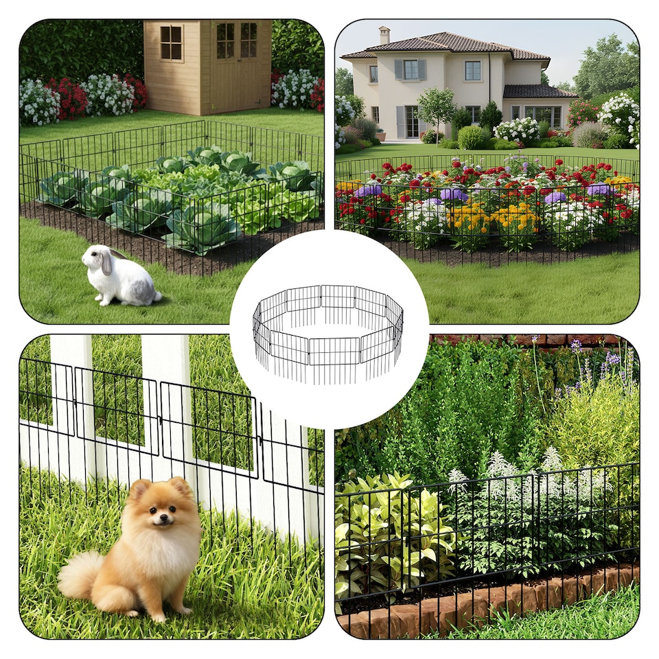 image 1 of Levede 25 Pack Metal Garden Fence Decorative Animal Barrier Outdoor Pet Border | Black