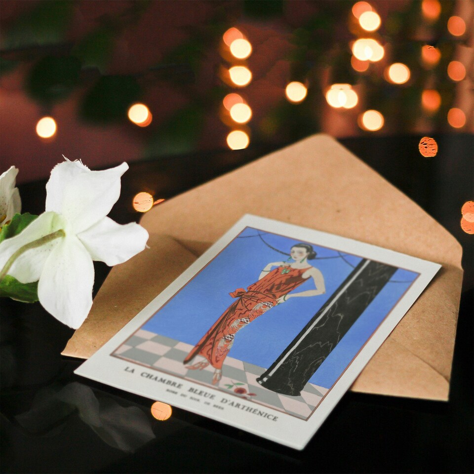 image 1 of George Barbier Art Card Blue Room of Arthenice Vintage Fashion