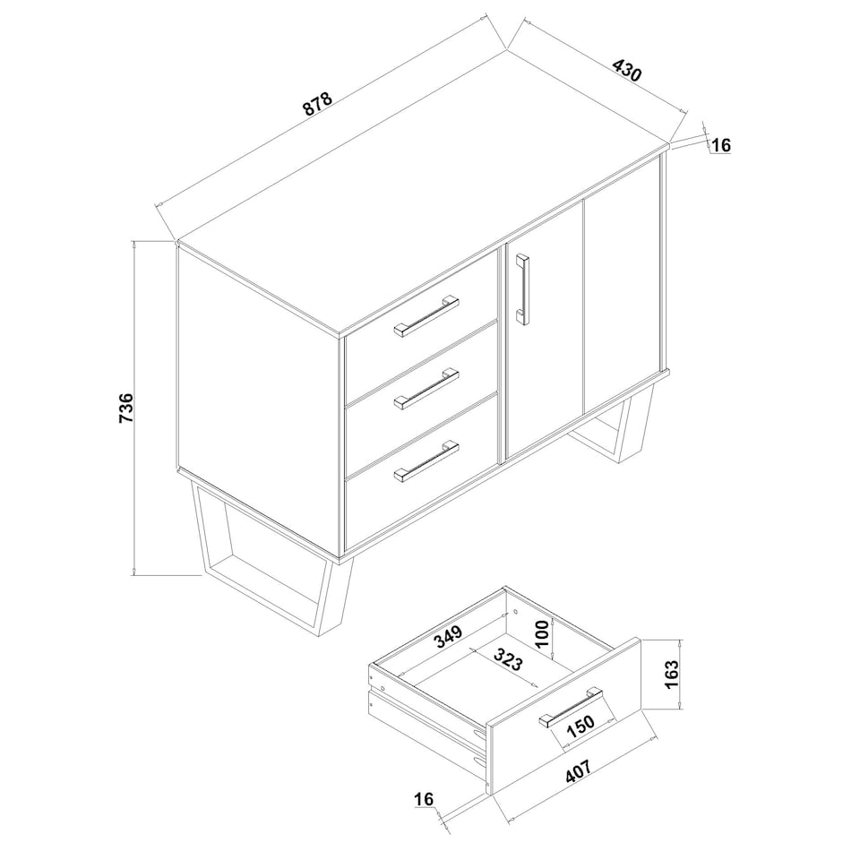 image 1 of Texas 1 Door 3 Drawer Sideboard in Antique Waxed Pine - Industrial Style with Metal Legs | Brown | Brown | One Size | 1