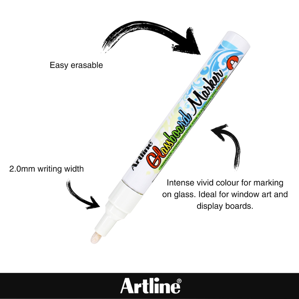 image 1 of Artline Glassboard Markers White 4 Pack
