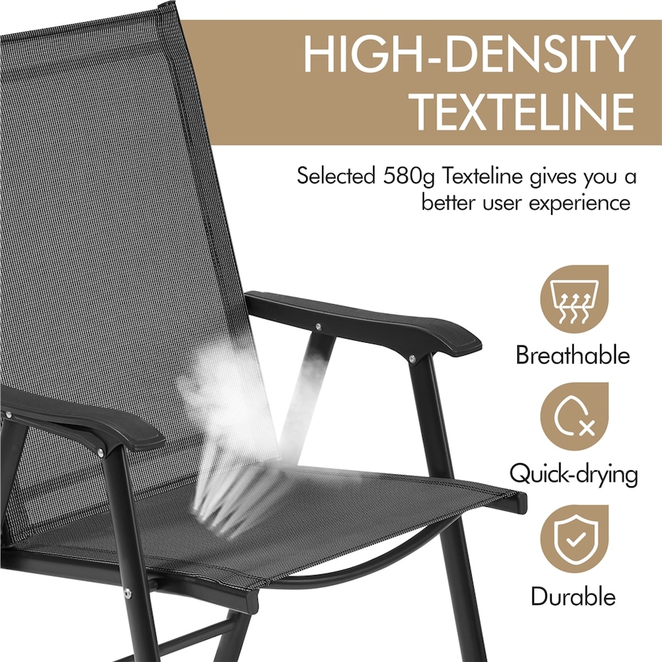 image 1 of Yaheetech Set of 2 Outdoor Texteline Folding Dining Chairs-Black | Black | Black | One Size