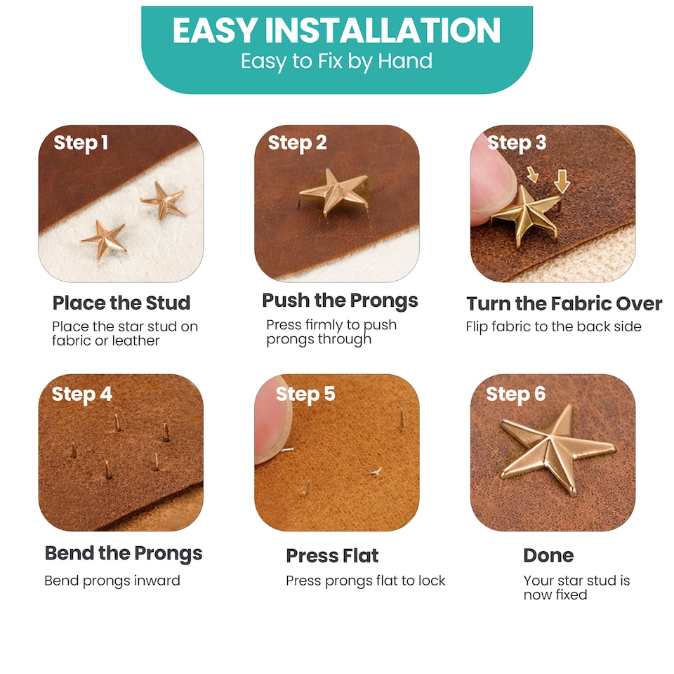 image 1 of 11mm Star Shaped Studs with Back Pin Rivets for DIY Leathercraft- 50pcs