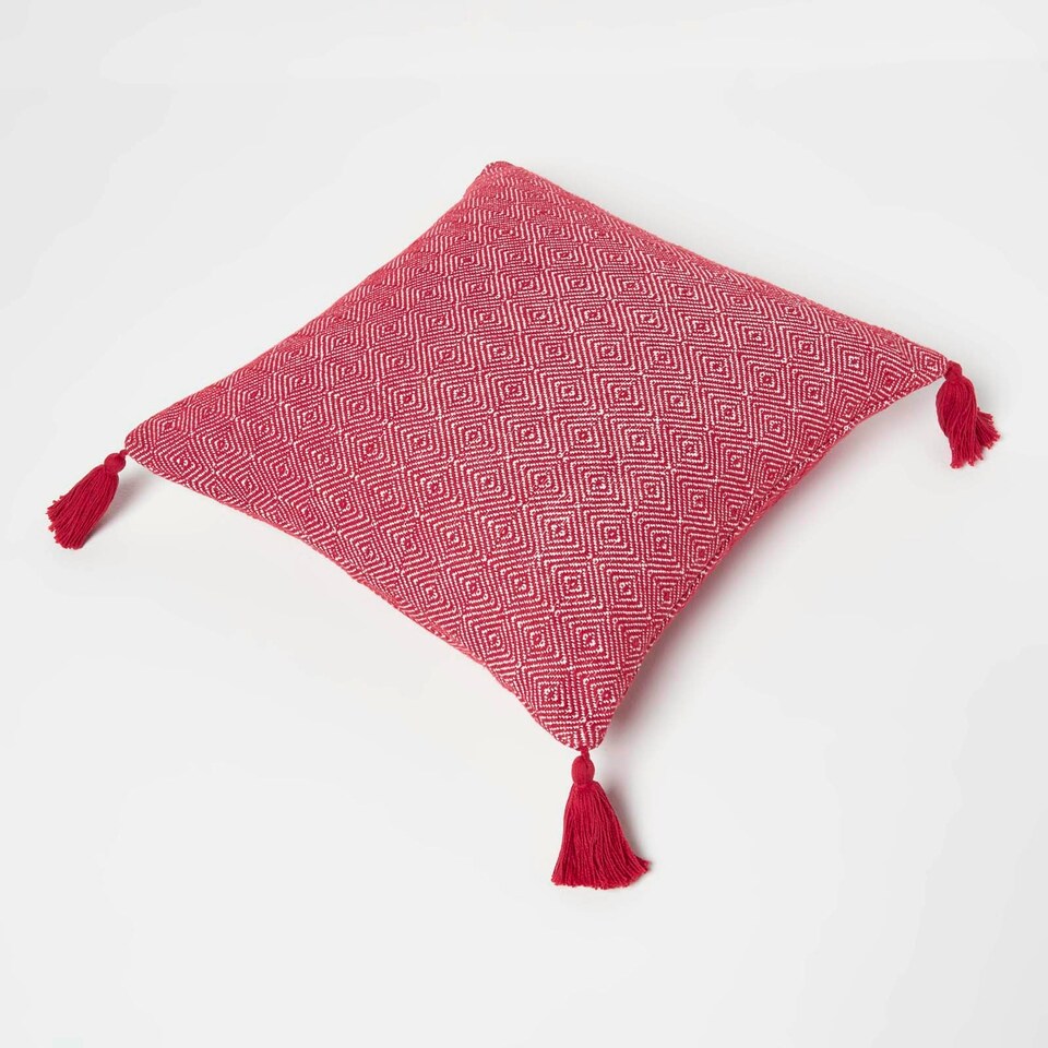 image 1 of Homescapes Porto Handwoven Red Geometric Kilim Cushion - 45 x 45 cm Red