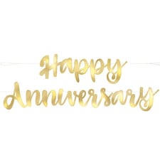 Gold Script Happy Anniversary Foil Cardboard Letter Banner 182cm