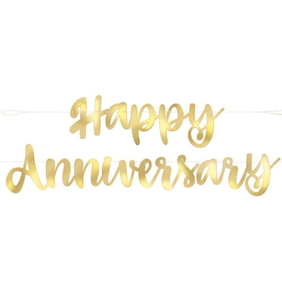 Gold Script Happy Anniversary Foil Cardboard Letter Banner 182cm