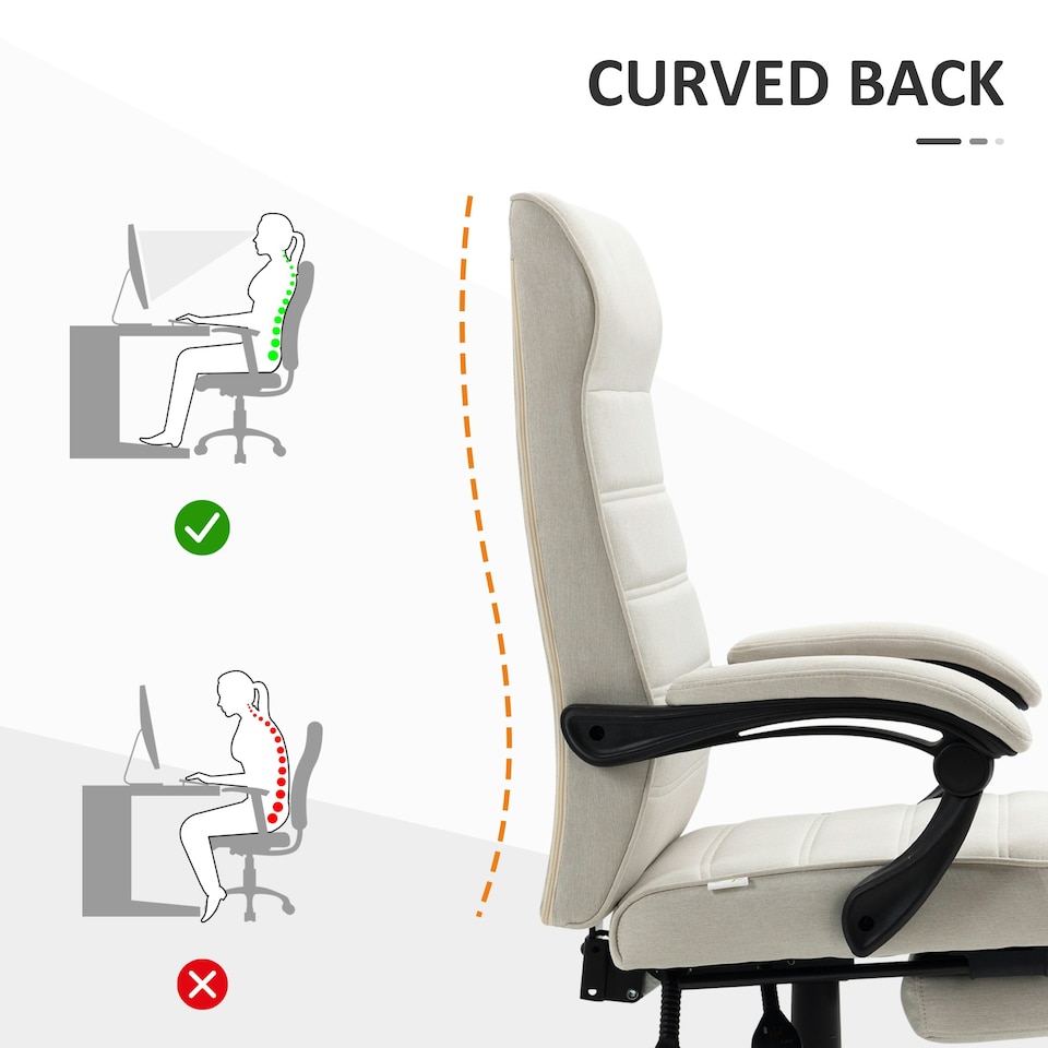 image 1 of Vinsetto High-Back Home Office Chair with Adjustable Height and Footrest, White
