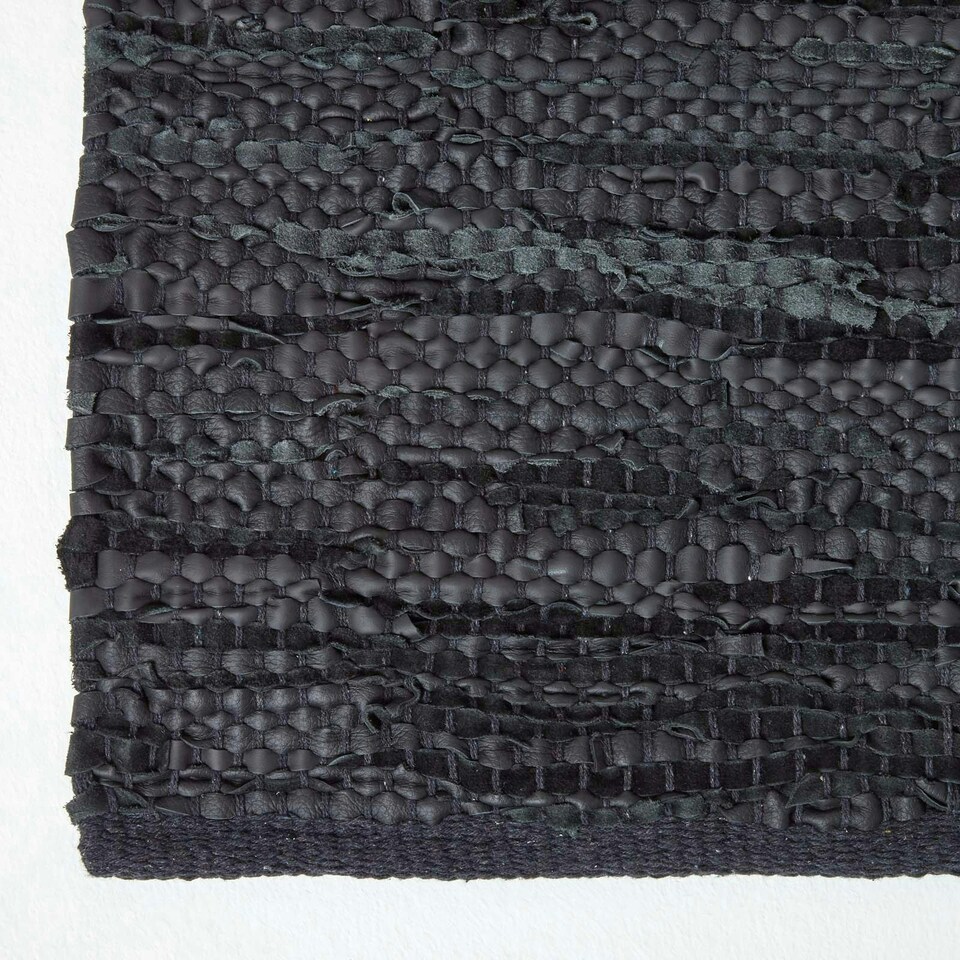 image 1 of Homescapes Denver Leather Woven Rug Black - 120 x 180 cm Black | 120 x 180 cm