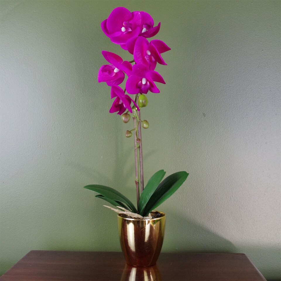 image 1 of 46cm Artificial Orchid Dark Pink / Gold