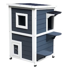 PawHut Wood 2-Floor Cat Condo Pet House Kitten Shelter with Window - Gray