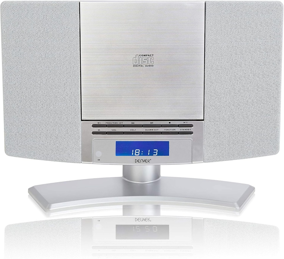 image 1 of Denver MC-5220 CD Player For Home HiFi System - CD Player With Speakers & Radio - Mains Power, Clock Radio, Remote Control, Desktop Stand/Wall Mounted CD Player