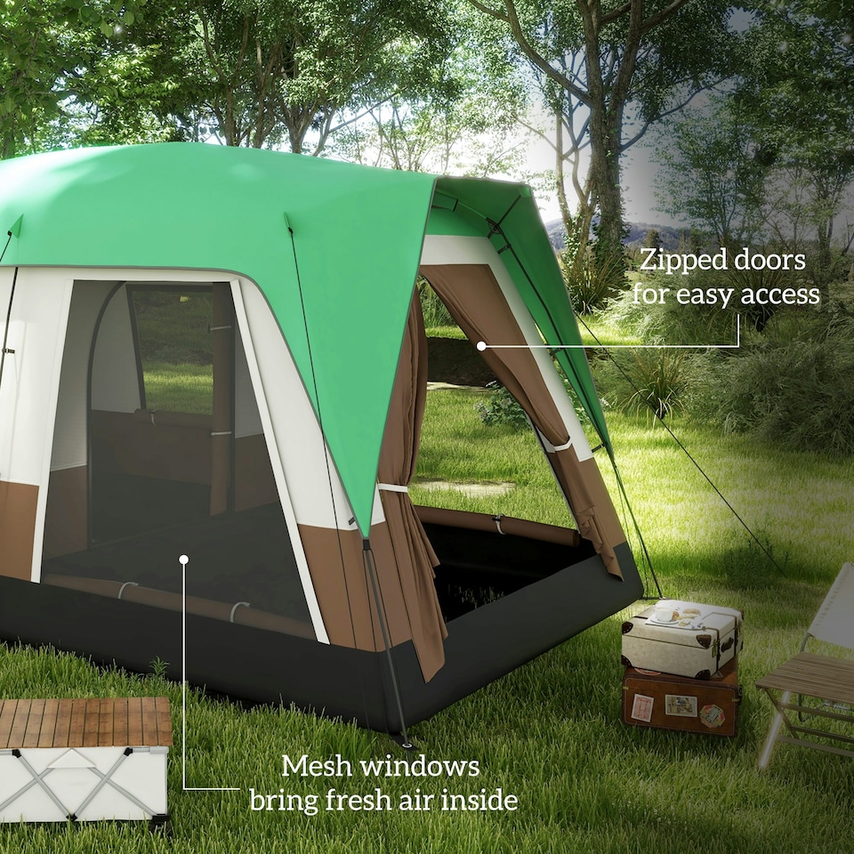 image 1 of Outsunny Camping Tent with 3000mm Waterproof Rainfly & Screen Panels, Green