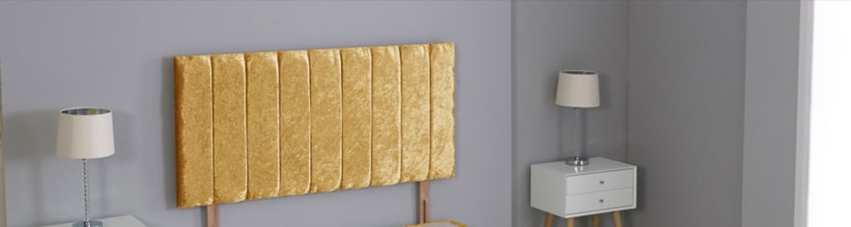 Gold Crushed Velvet 9 Panel Headboard | Gold | 4FT Small Double 20"inch Headboard