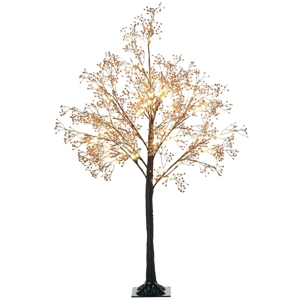 image 1 of HOMCOM 4ft Artificial Tree with Warm White LED Lights, Baby Breath Flowers