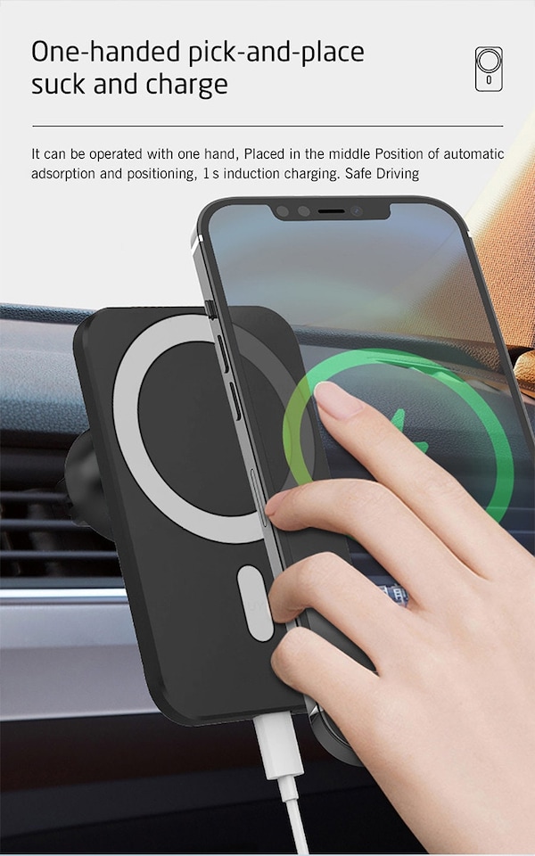 image 1 of White Wireless Magnetic Mobile Phone Car Charger & Vent Mount