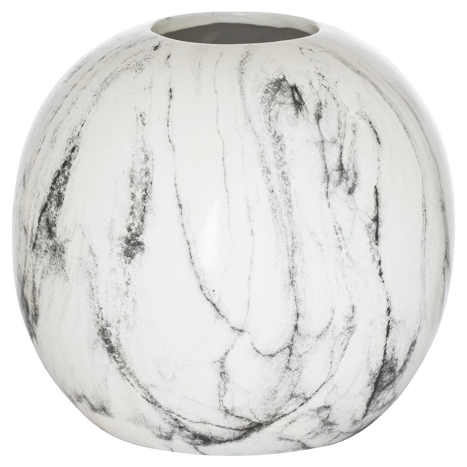 Hill Interiors Pudding Marble Vase | White | White/Grey | 23cm x 25cm x 25cm | 1